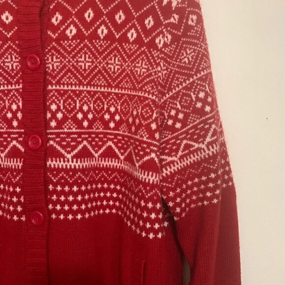 Vintage 90s Red Fair Isle Nordic Christmas Cardigan Sweater XL Nordic Christmas - Picture 4 of 5